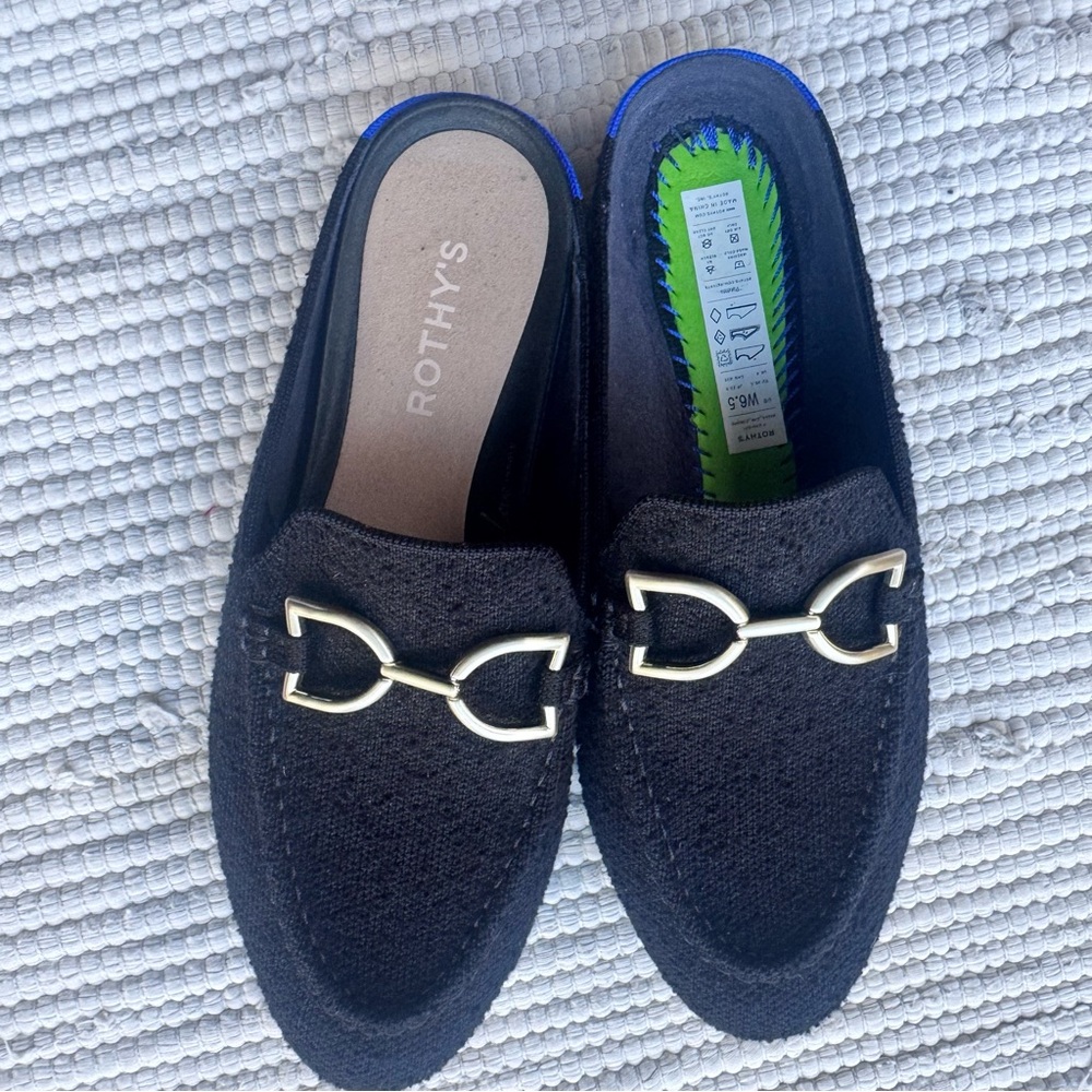 Rothy’s Black Loafer Mule Slip On Horsebit Flat Sz 6.5 Missing Insole - Picture 3 of 7